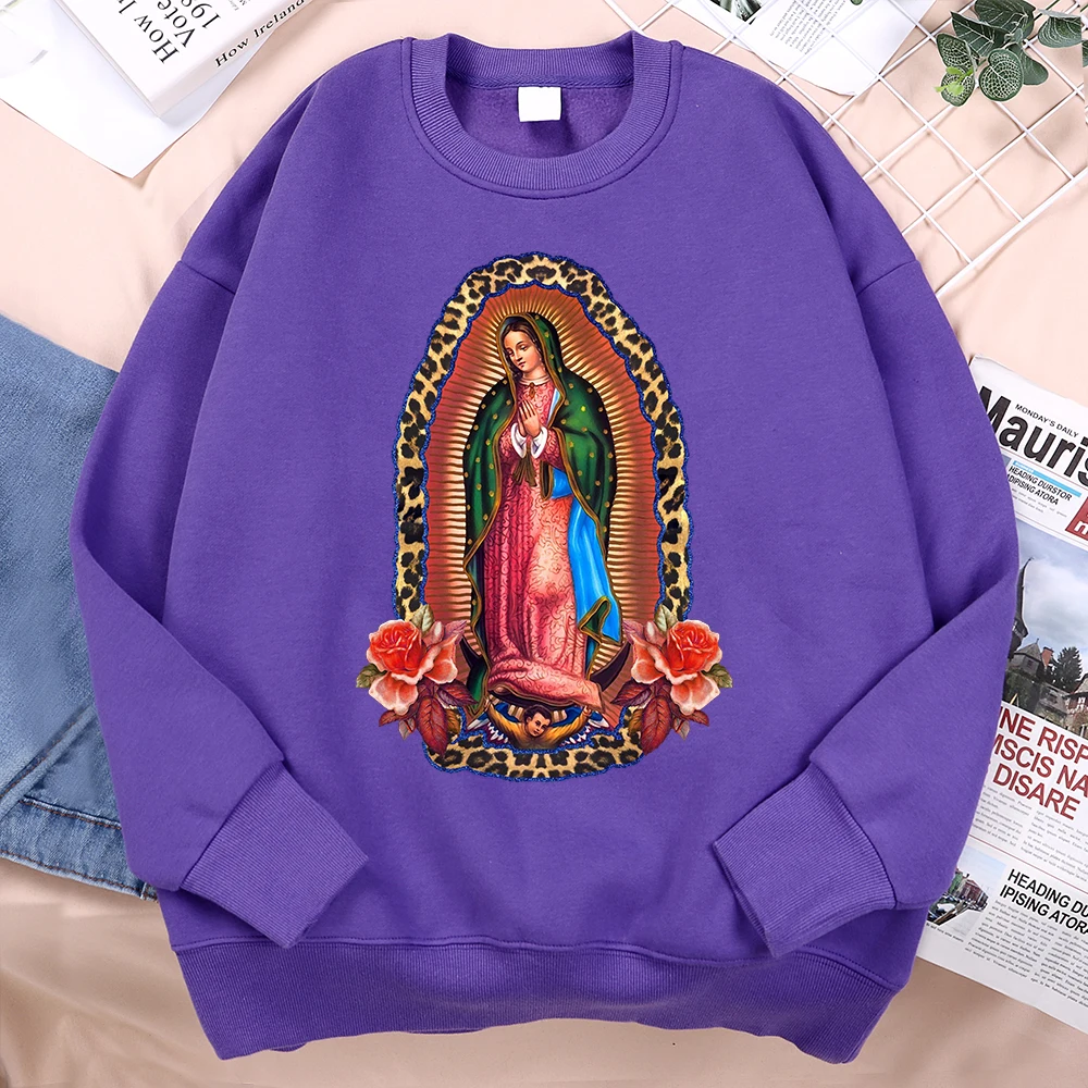 Nuestra Señora De Guadalupe Sweatshirts Mens Creativity Loose Hoodie Cartoon Fleece Hoody Clothing Casual O-Neck Hoodie Pullover