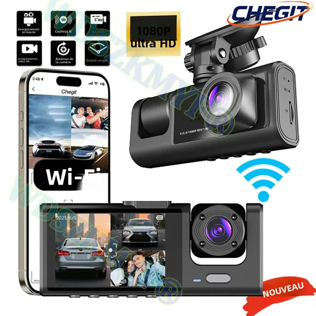 Caméra de tableau de bord WIFI 3 caméra 1080P voiture DVR 2/3 objectif caméra enregistreur vidéo boîte noire Dash Cam enregistrement en boucle automatique accessoires de voiture 1