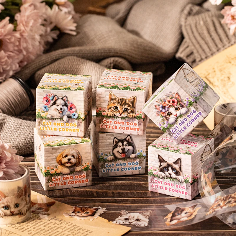 40mm*200cm Cat and dog little corner Series PET sticker Decorative Diy Diary Album Scrapbooking Material Junk Journal Supplies