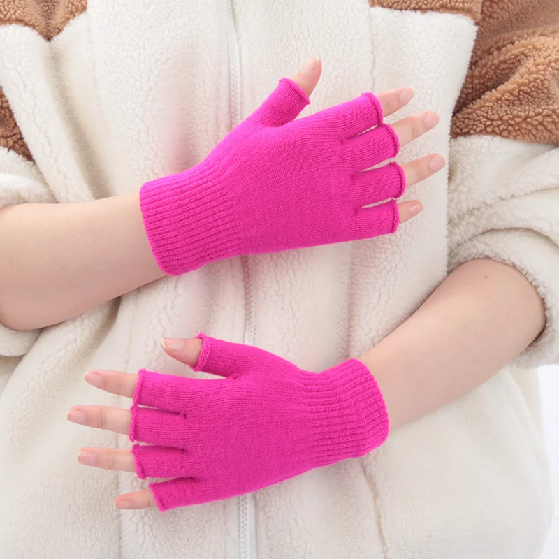 1Pair Black Short Half Finger Fingerless Gloves Unisex Outdoor Short Warm Mittens Women Men Knit Elastic Comfort Work Gloves