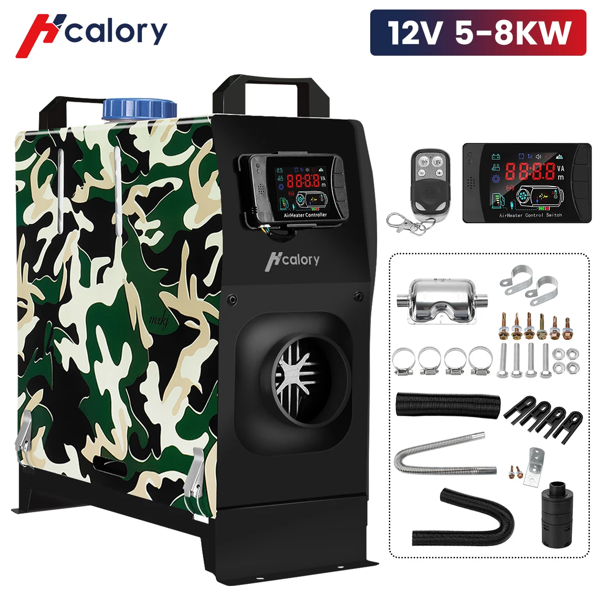 

Hcalory 12V 5-8KW Car Heater All in One Diesel Air Heater Single Hole LCD Monitor Parking Warmer Quick Heat For Truck Bus