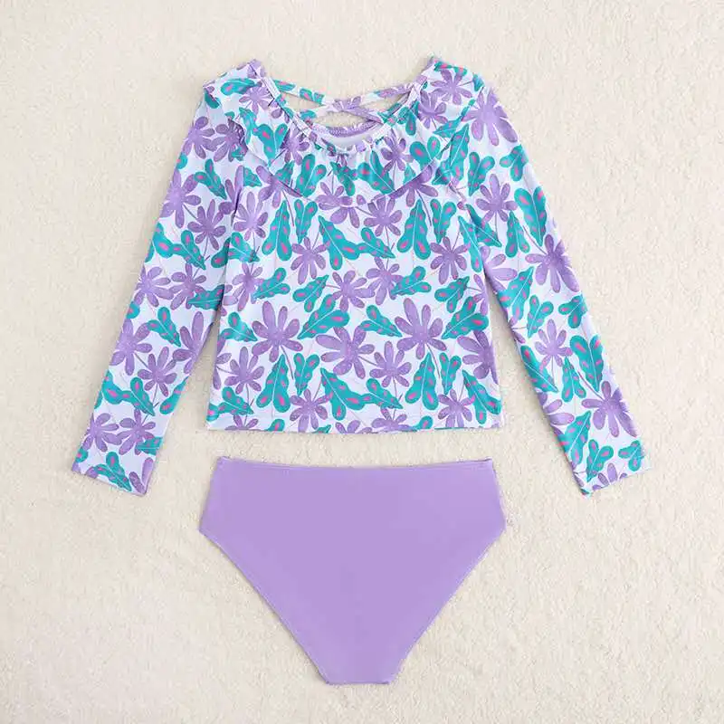 Girls High Waist Bikini Sets with Floral Print Crop Tops Kids Swimsuit 7-12 Years Children's Swimwear Teens Bathing Suit