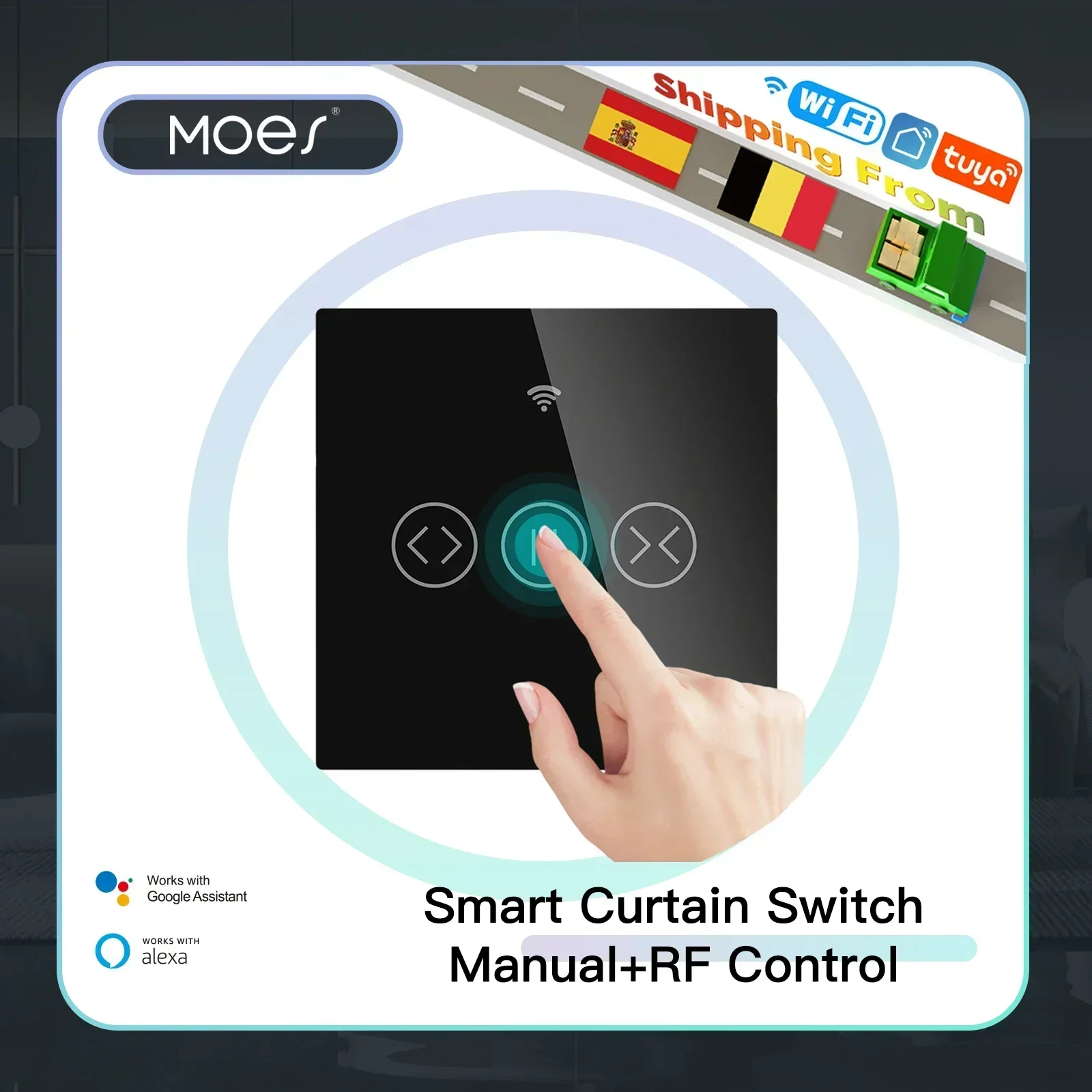 

WiFi Smart Curtain Switch,For Roller Blinds Motor,Touch Control,RF433,US/EU,Tuya Smart,App Remote Control,Work with Alexa Google