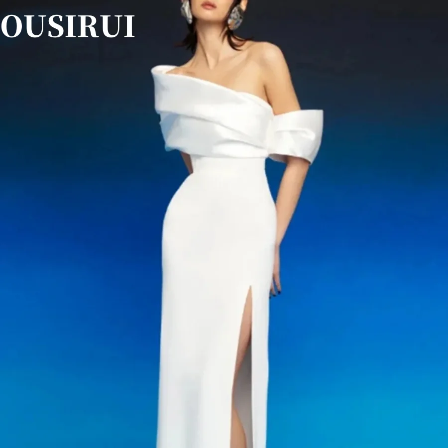 

OUSIRUI Pleated Design Waist Patchwork Party Dresses Spring 2024 New Women Fashion Evening Dress Split Diagonal Collar