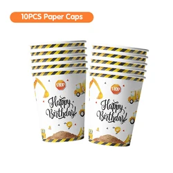 Construction-Themed Birthday Party Supplies Set with Tableware, Backdrop, and Yellow Balloons - 12INCH (10pcs Cups)