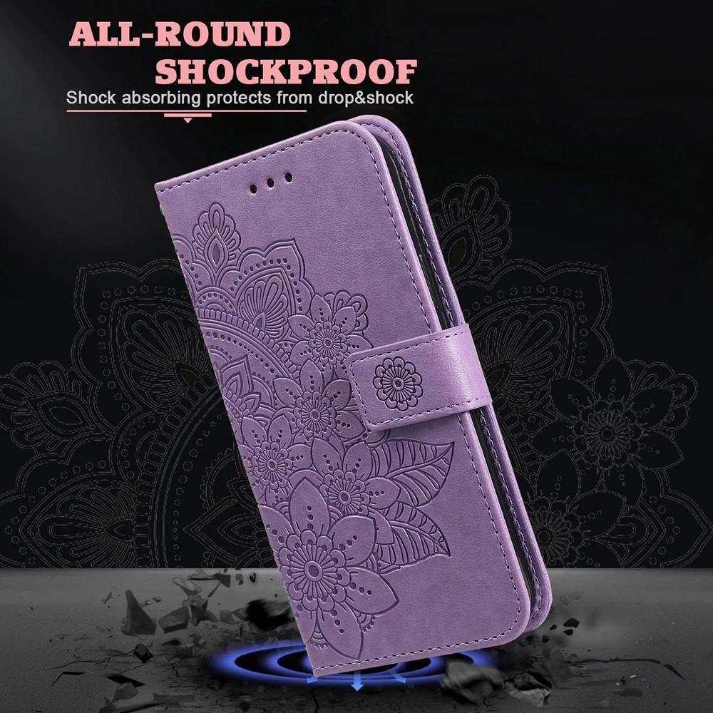 Premium Magnetic Leather Wallet Flip Case | Flower & Embossed Design