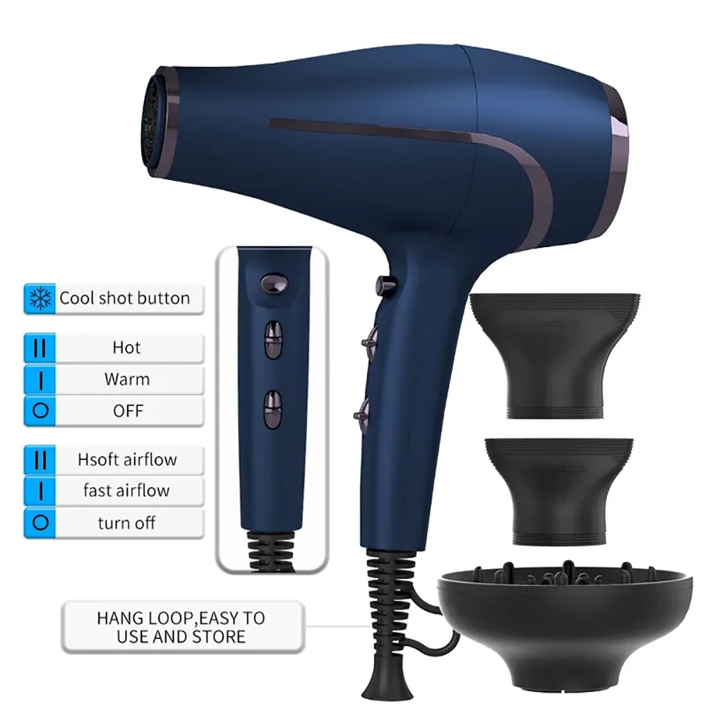 1800W Professional Negative Ions Hair Dryer Blowdryer for Salon High Speed Powerful Wind 6 Gears Low Noise Blower with 3 Nozzles 3