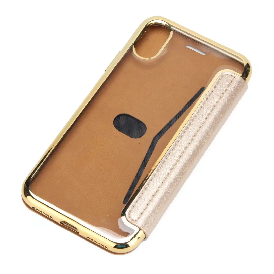 luxury Protector Book Cover for iPhone 13 /14 plus pro max Phone Case Shield Protect Gold Color