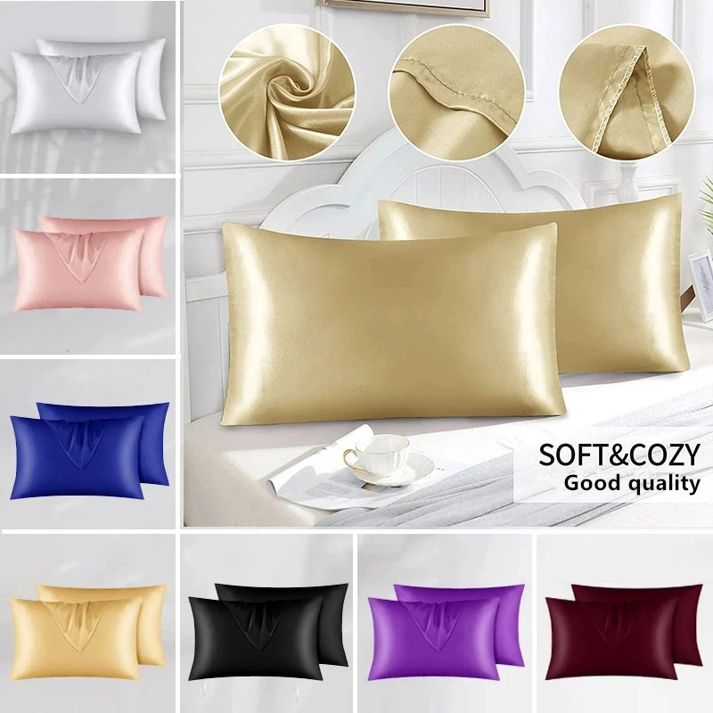 

Satin Pillowcase for Hair and Skin, Cooling Silk Pillow Cover with Envelope Closure, Queen King Size Pillow Cases Set of 2