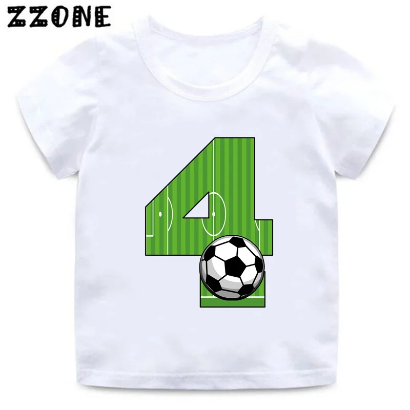 Football Number Bow Print Funny Boys Clothes 1 2 3 4 5 6 7 8 9 Years Birthday Soccer Cartoon Kids T shirt Baby Girls T-Shirts 4