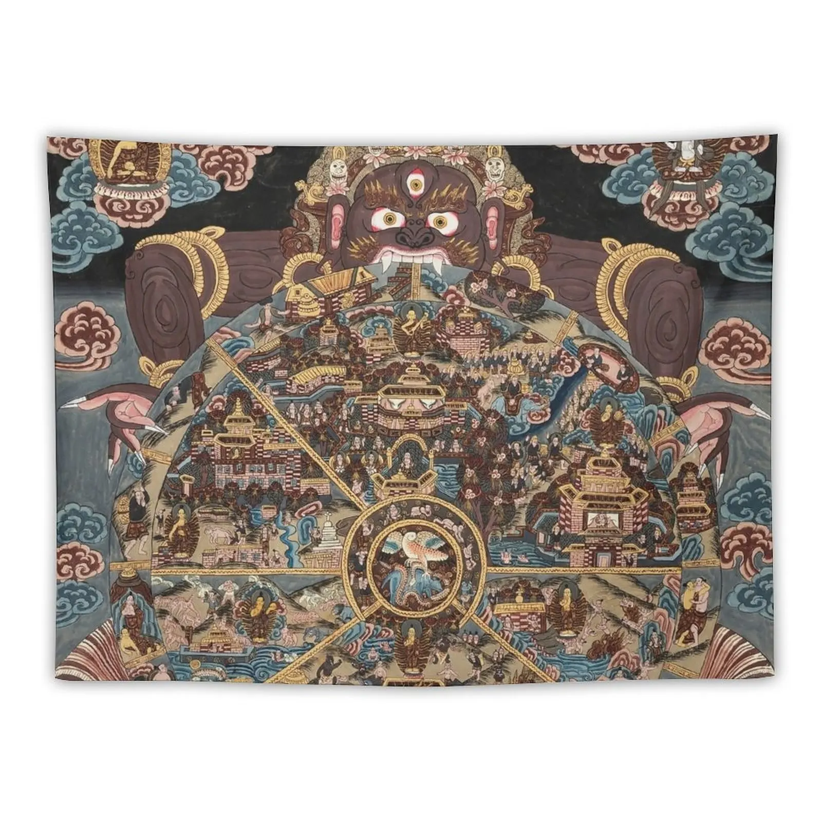 

New Bhavachakra, The Wheel of Life - Buddhist Thangka Print Tapestry Tapestries Wall Tapestries