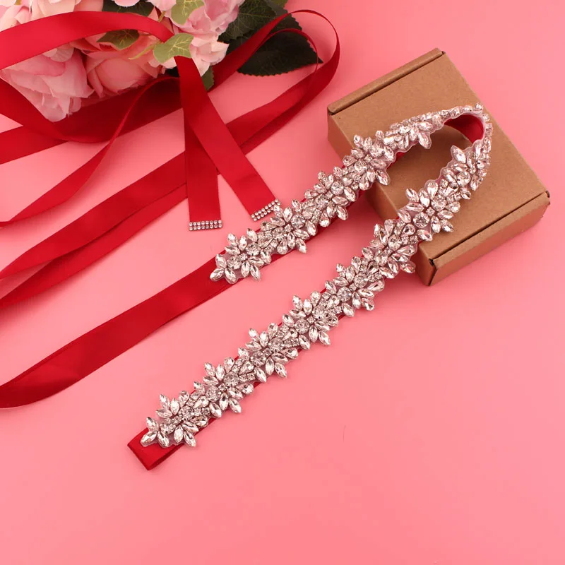 Crystal Bridal Belt with Ribbons Handmade Silver Wedding Belt for Evening Dresses