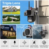 Caméra IP WiFi extérieure WONSDAR à trois objectifs et triple écran, caméras de surveillance de sécurité domestique CCTV avec détection humaine IA et audio ICSEE 2