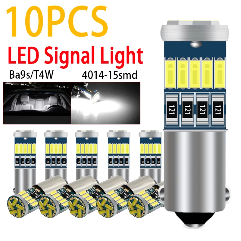

10PCS BA9S Car Led T4W Side Wedge Lights Interior Reading Signal Trunk Lamp License Plate Light Dome Clearance Bulb DC 12V White