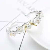 Hot Sale 925 Sterling Silver Cherry Blossom Flowers Golden Birds Open Charm Bracelet & Bangles For Women Girl Pulseras XB099 2