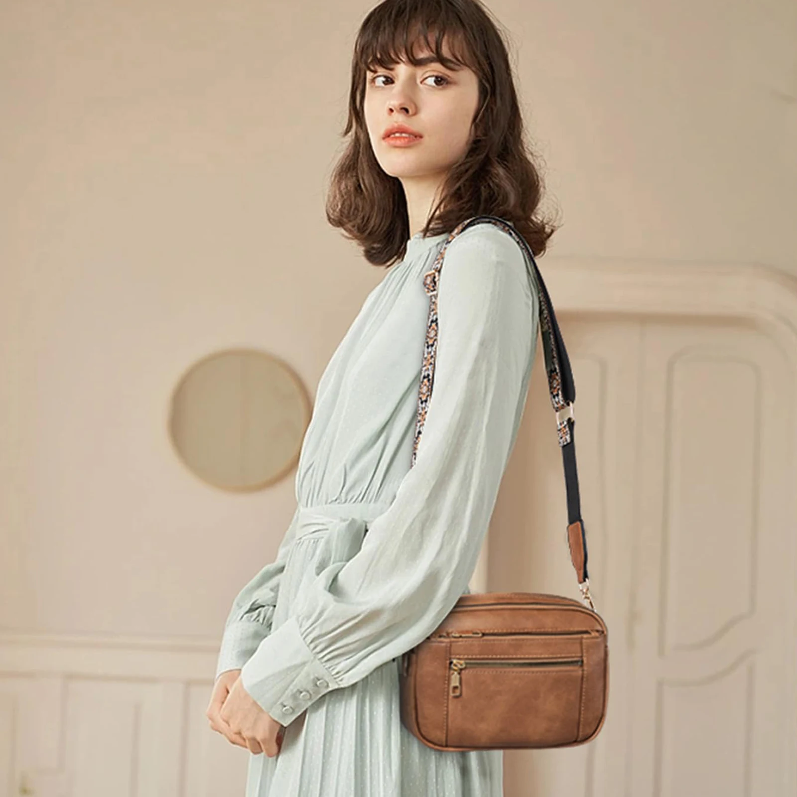 Colorful Straps Crossbody Leather Bags & Purse