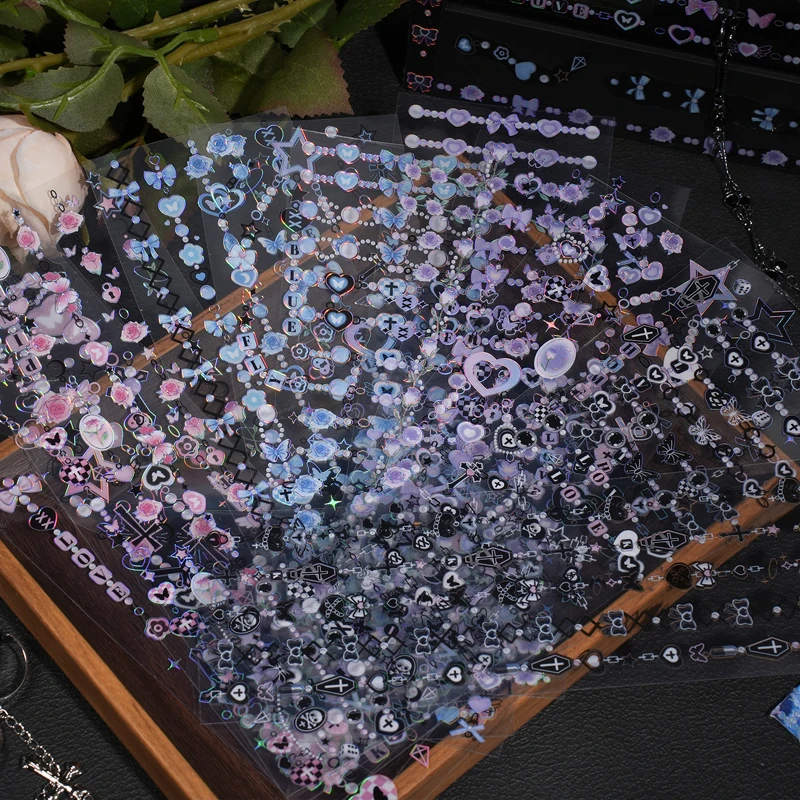

Assorted Star And Heart Chain Theme Stickers Aesthetic Photo Album Accessories Cutting Decor Scrapbooking Sketchbook Material