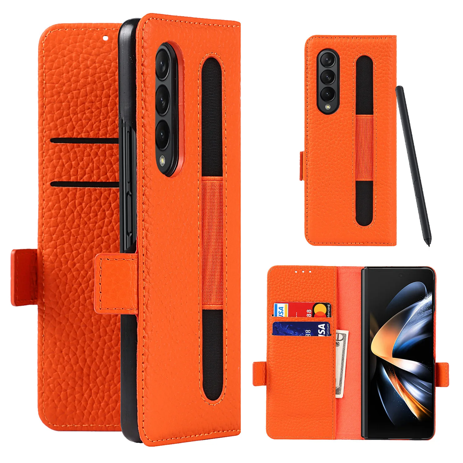 

LANGSIDI Чехол-кошелек из натуральной кожи для Galaxy Z Fold 4 3 с магнитной пряжкой и подставкой с отделениями для ручек для samsung zfold 4 3