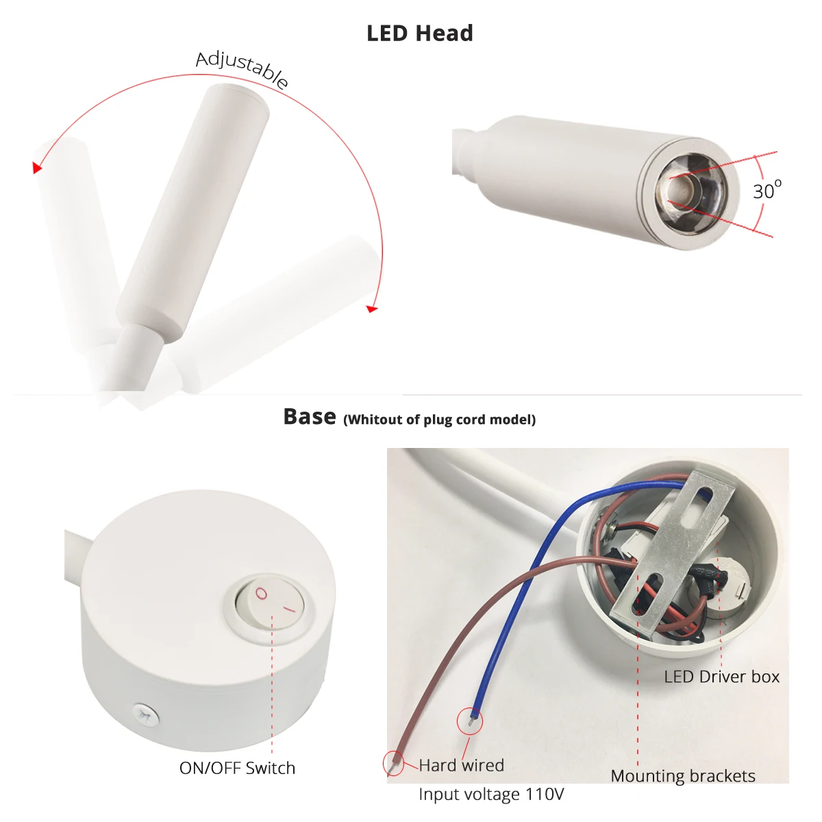LED Wall lamp 3W For Bedside Study Reading Book Lamp Black Silver White wall light EU US Plug Cord 2pcs led wall lamp,wall sconces light,wall lamp