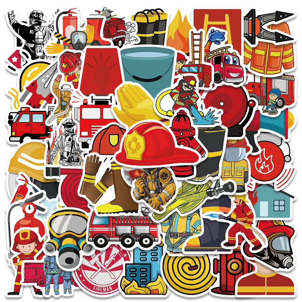 

10/52Pcs Cartoon Fireman Stickers Waterproof Vinyl Laptop Guitar Suitcase Scrapbook Stationery Phone Graffiti Sticker Kid Toys