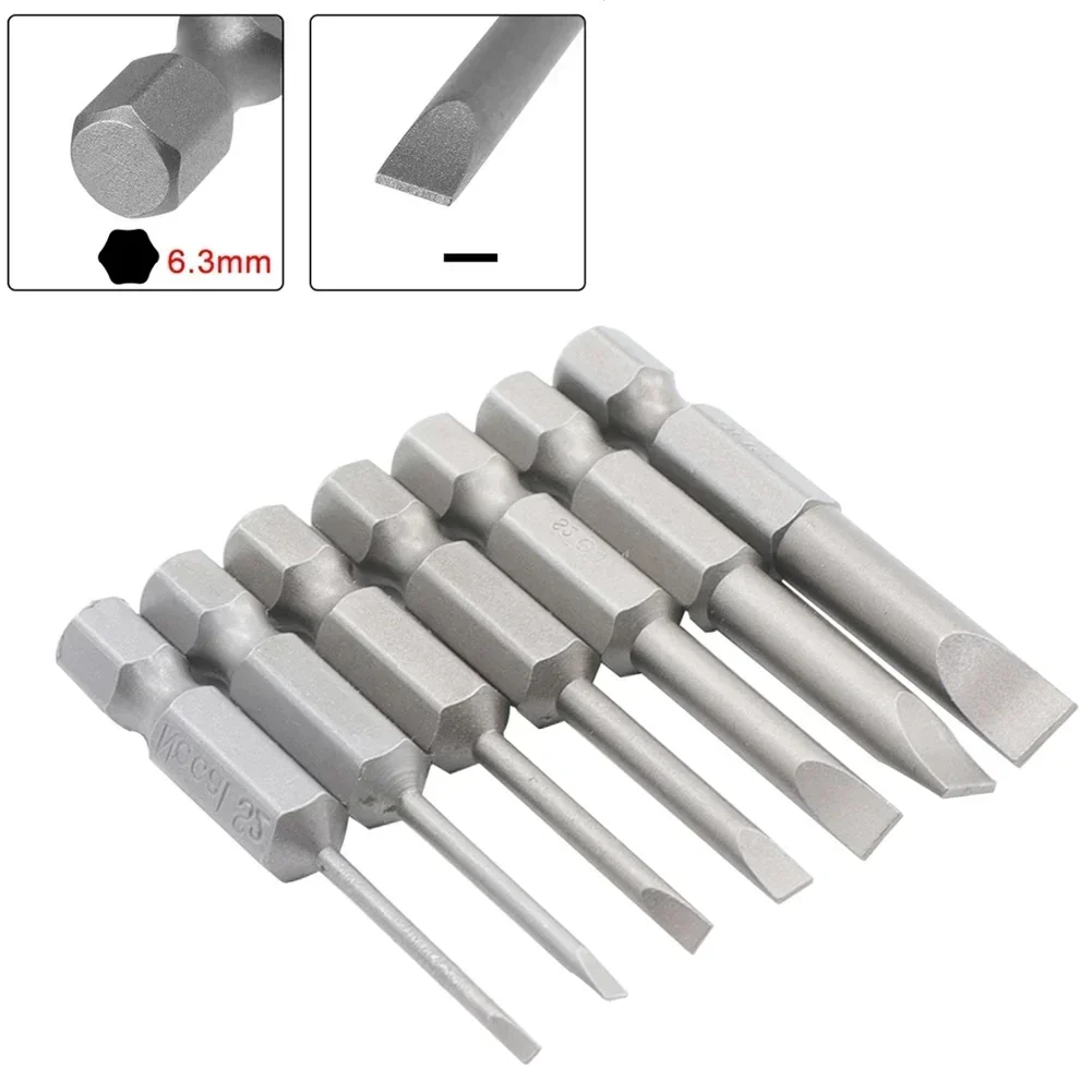 7pcs 50mm Flat Head Slotted Tip Screwdriver Bit 1/4 Inch Hex Magnetic