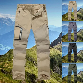Mens Outdoor Quick Drying Pants Breathable Collapsible Two Cut Pants Absorption Quick Drying Hiking Cotton Casual Loose Trousers 5