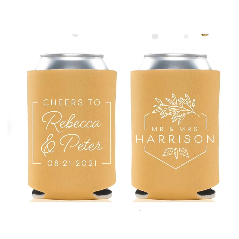 

Cheers to The Mr and Mrs - Wedding Can Cooler #174R - Custom - Wedding Favors, Beverage Insulators, Beer Huggers, Wedding Favor,