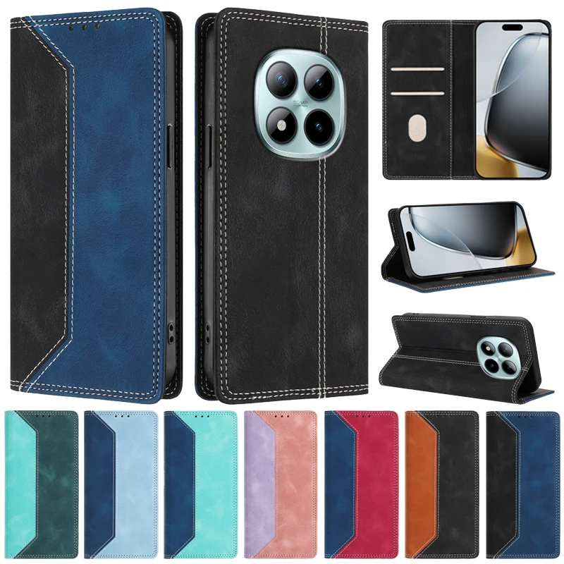 Magnetic Color Block Leather Phone Case - Fashionable Protection with Style