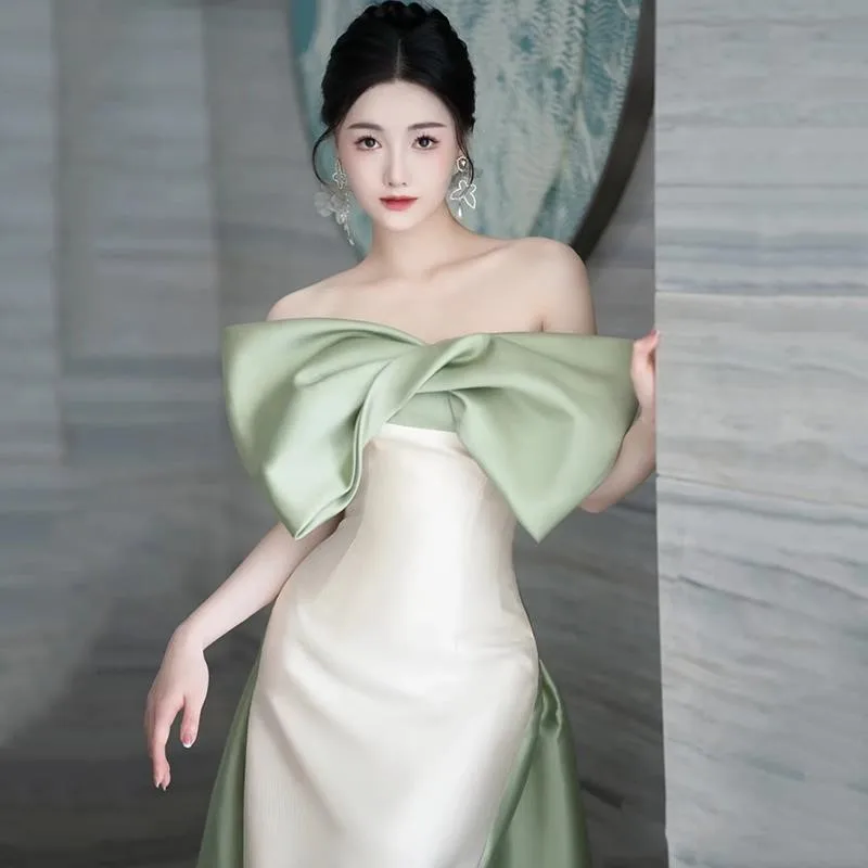 

off-Shoulder Satin Fishtail Elegant Dress