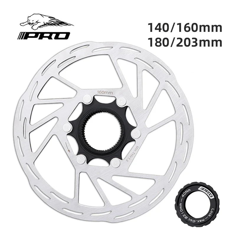 IIIPRO Bicycle Center Lock Disc Brake Rotor 140mm/160mm/180mm/203mm Road Bike Brake Rotor with Lock Ring Bike Pads