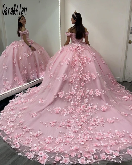 Cara&Alan Vestidos De XV Años Pink Quinceanera Dresses 3D Floral Applique Puffy 15 Year Old Girls Birthday Dress For Women - AliExpress