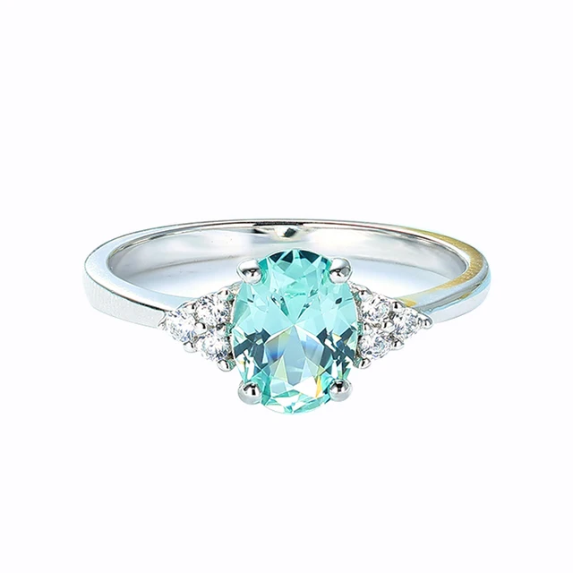 LUO 925スターリングシルバー エメラルドカット 7X5mm ジェムストーンリング 水平プロミスリング 女性用, 宝石。, ロ 並行輸入品 スイスブルートパーズリング、エメラルドカット、スリーストーンリング