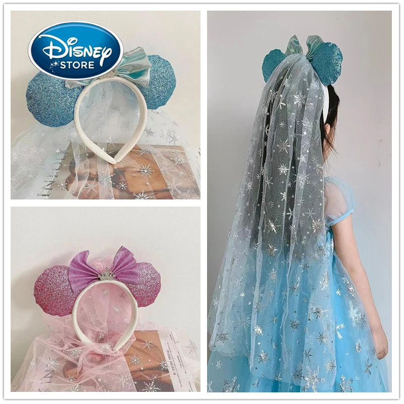 Disney Frozen Elsa Princess Headband Mickey Ears Blue Veil Headband
