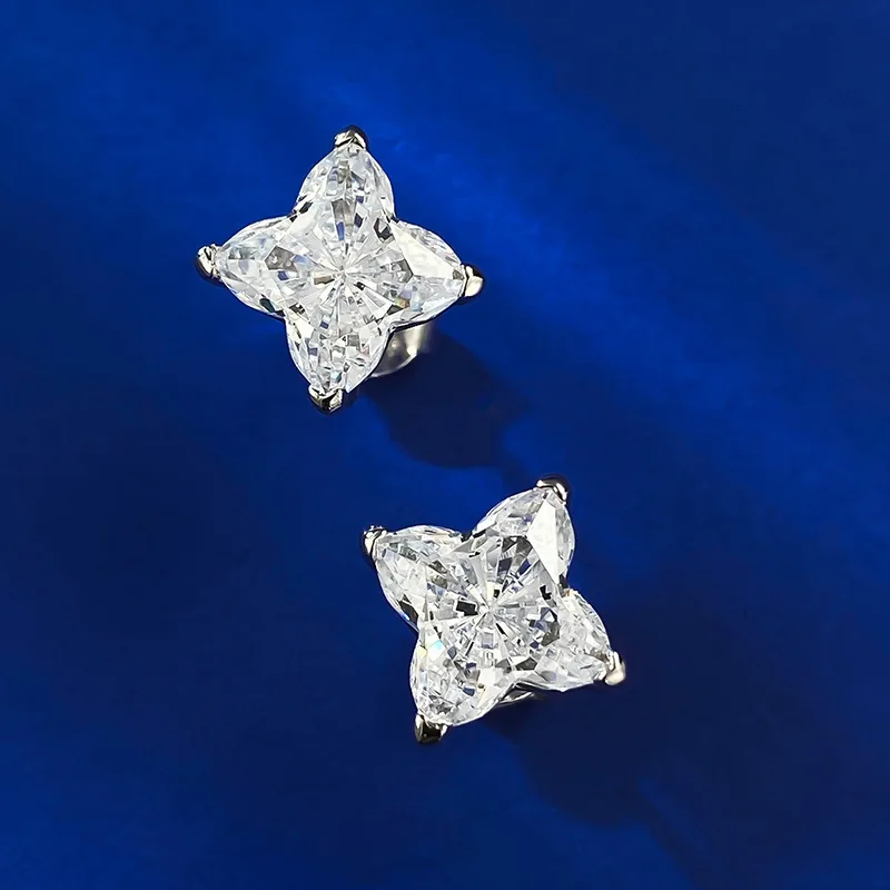 2023 New Quadrangle Shaped High Carbon Diamond Earrings for Women in Sterling Silver, High Quality European and American Style