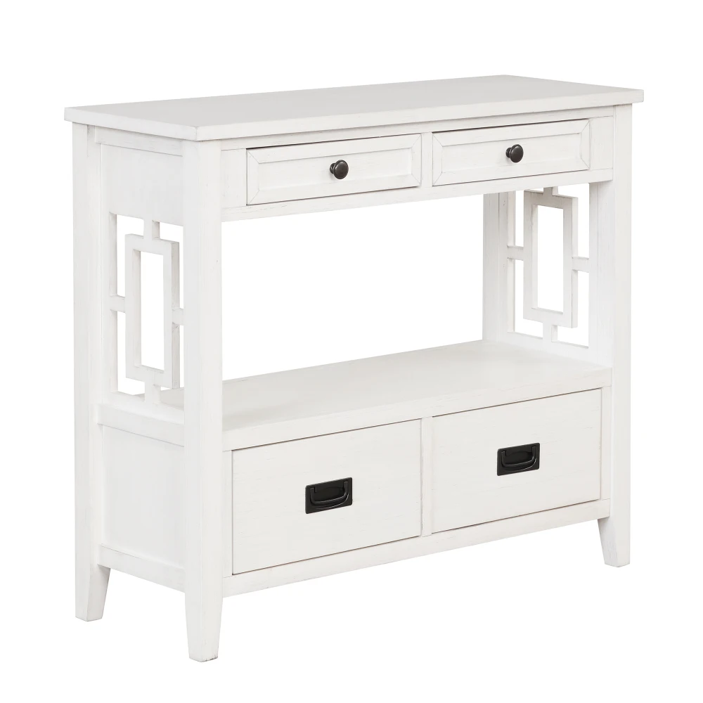 36" Farmhouse Console Table with 4 Drawers & 1 Shelf - Antique White 5