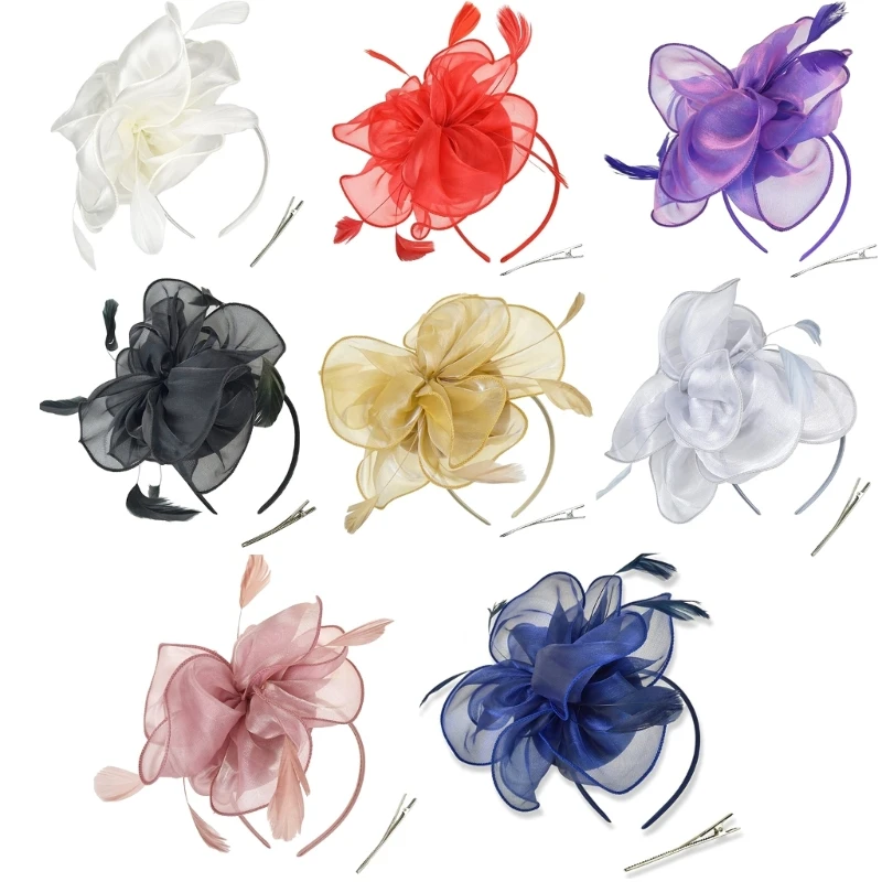 

Headband Organza Flower Hair Pin for TeaParty Fascinator Mesh Hair Clip Dropship
