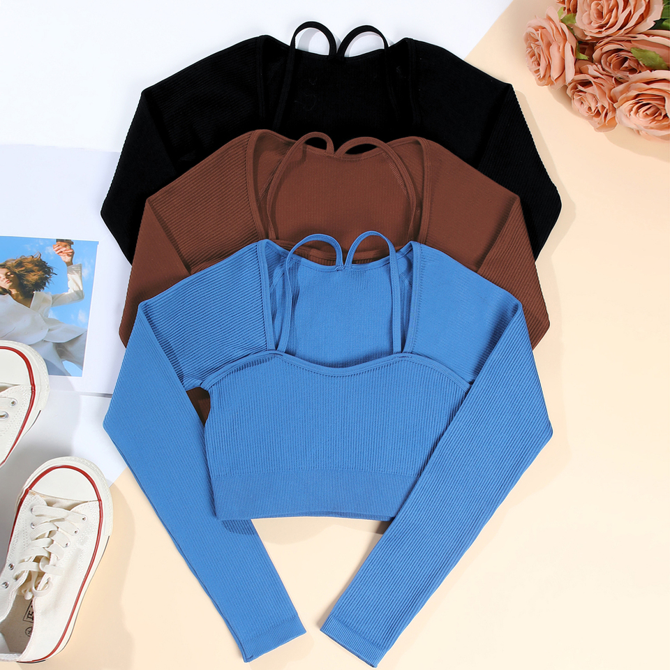 Sexy Thread T-shirts Woman Skinny Stretch Solid Color Fitness Chest Lifting T-shirts Running Outdoors Athletic Long Top