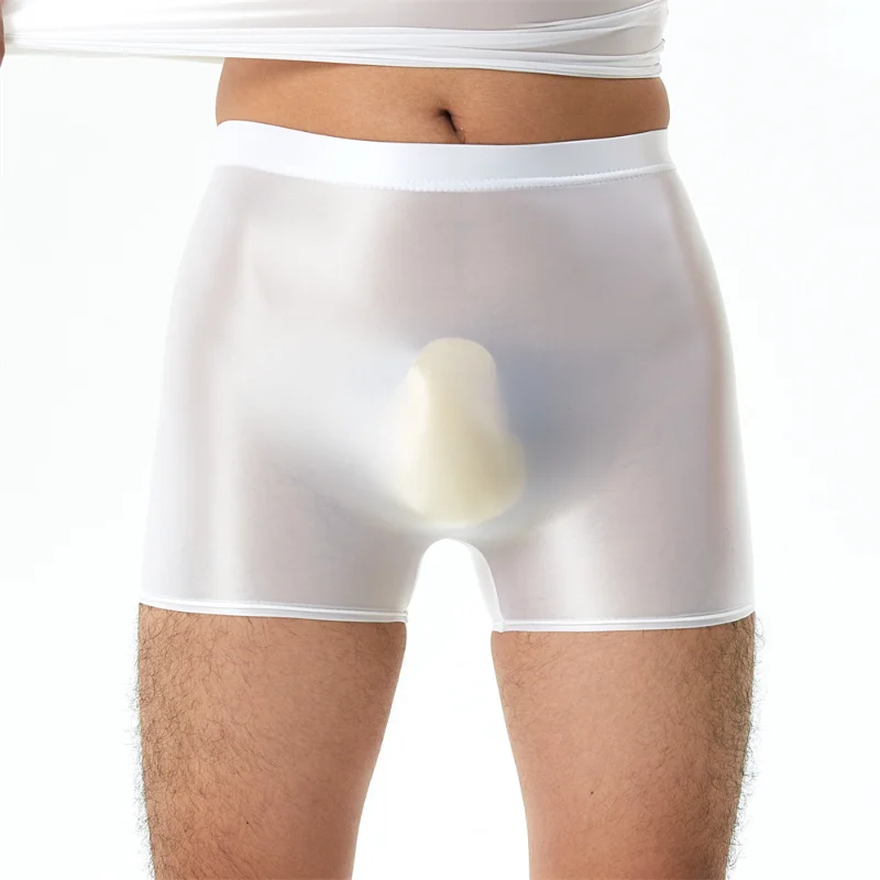 Men's Transparent Glossy Boxers with U Convex Pouch