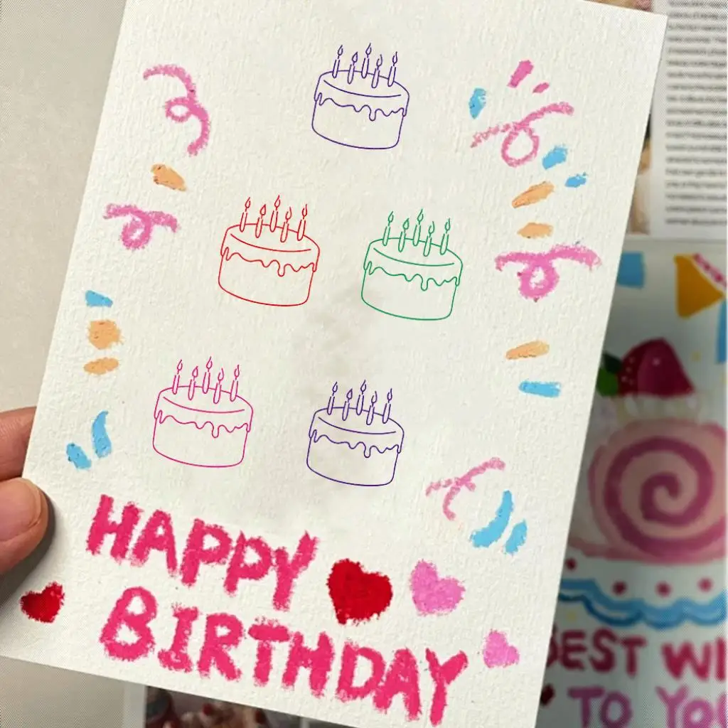 4컬러 B 소형 케이크 패턴 스탬프 생일 축하 문구 카드, 수기장, 다이어리, 기타 선물용 장면에 사용