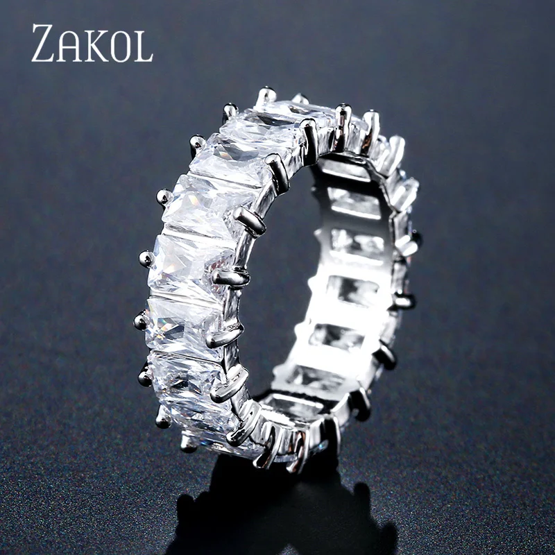 Wedding Rings Finger Rings Fashion Rings Zircon Rings Fashion Ring Crystal Rings Stone Rings ZAKOL Fashion White Baguette Cubic Zirconia Wedding Finger Rings for Women Luxury T Shape Stone Party Jewelry RP2119