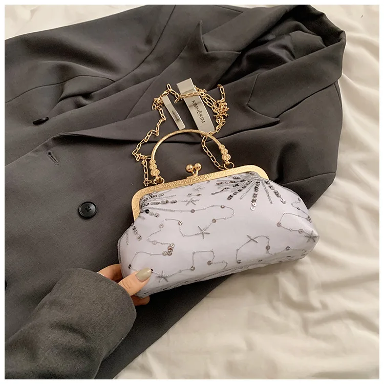 Vintage Chinese Ethnic Style Evening Bags Sequin Embroidered Small Clutches Handbags For Women Prom Party Shoulder Bag Crossbody