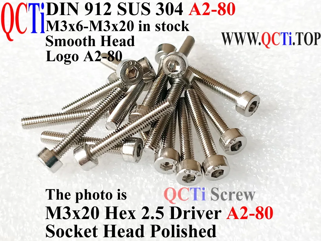 50pcs DIN 912 Stainless Steel M3 screw M3x6 M3x8 M3x10 M3x12 M3x14 M3x15 M3x16 M3x20 Hex 2.5 Driver Socket Head A2-80 Polished