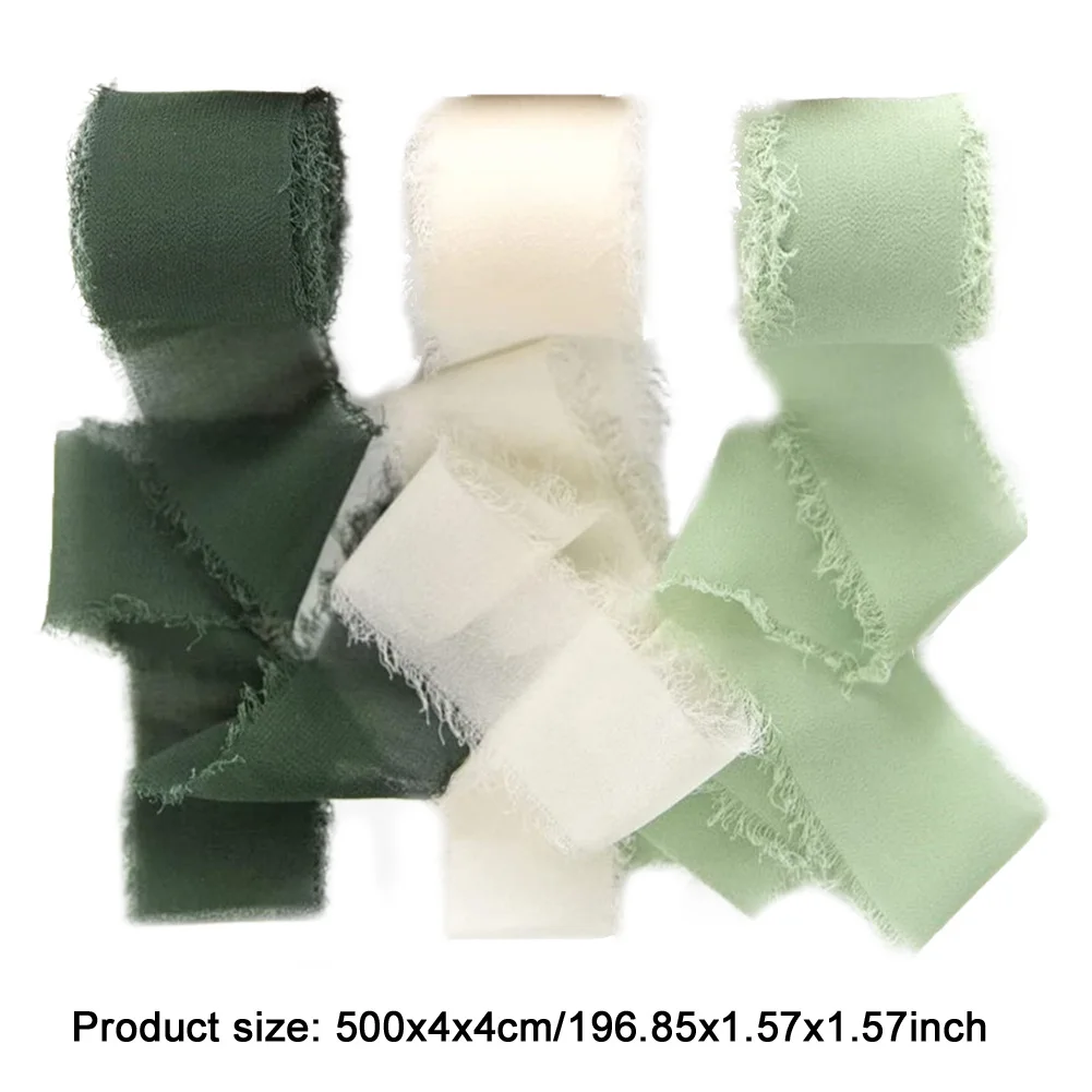 3 Roll Frayed Edge Ribbon Wear Resist Hand Torn Chiffon Ribbon DIY Tassel Ribbon for Wedding Invitation Bouquet Wrapping