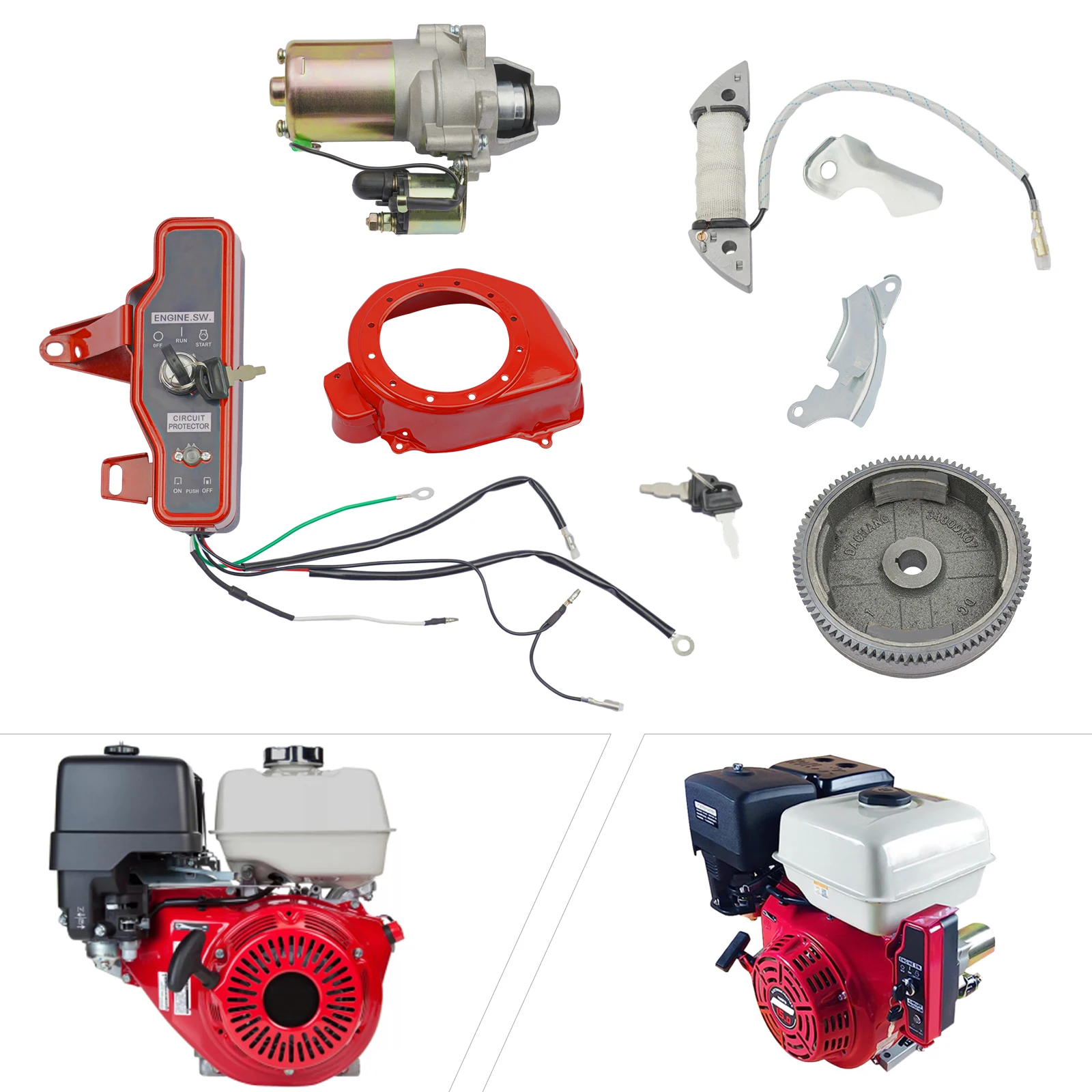 Flywheel Starter Motor Kit 12V Electric Start Motor Ignition Kit Electric Start Conversion Kit for HONDA GX160/GX200 5.5HP/6.5HP