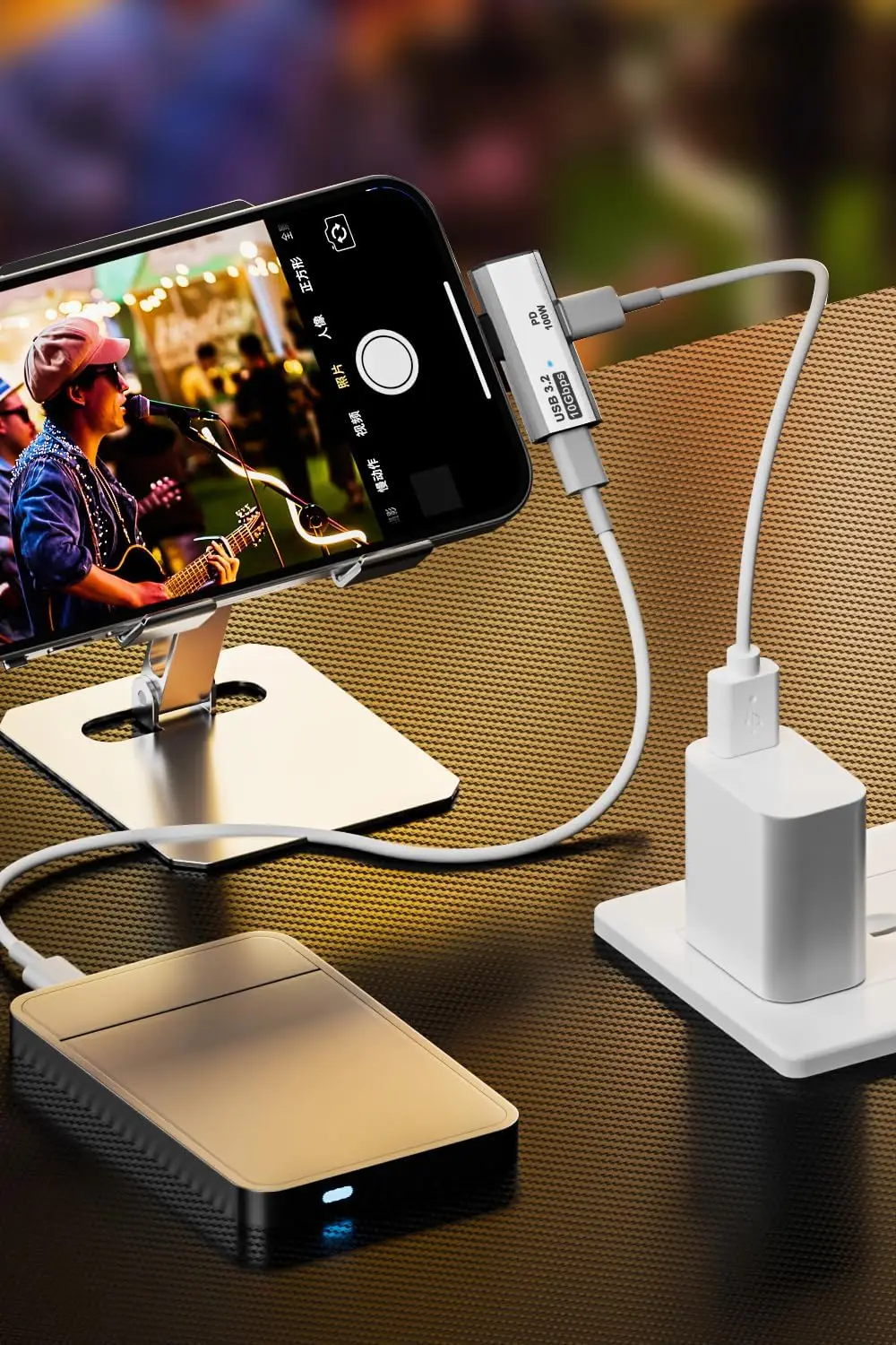 100W 충전 포트가 있는 듀얼 USB C 헤드폰 어댑터, Rog Ally, Steam Deck, Quest 2,iPhon용 2-in-1 USB Type C 분배기 동글