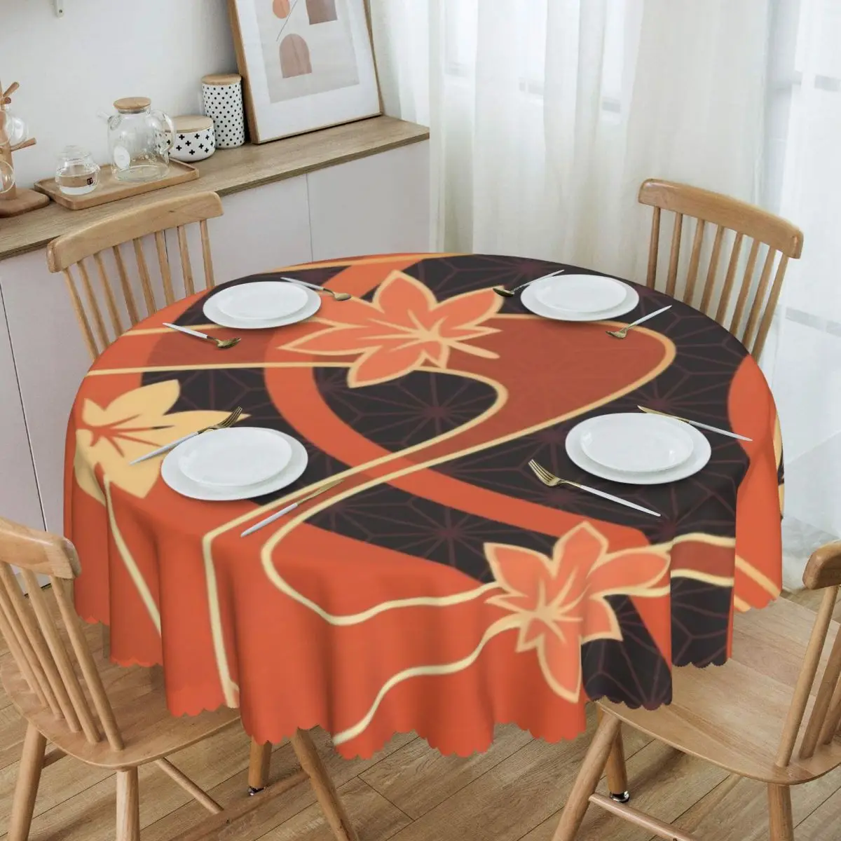 Round Kaedehara Kazuha Maple Pattern Tablecloth Waterproof OilProof