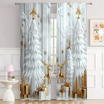 Gold Reindeer Christmas Curtain Set 1