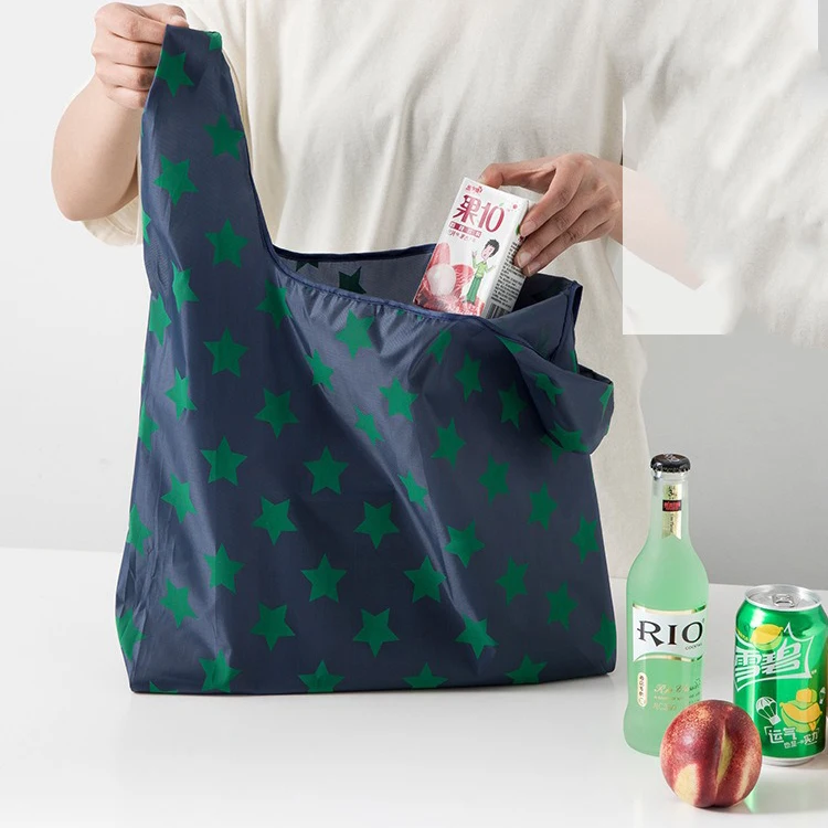 Foldable Reusable Eco-Friendly Grocery Tote with Striped Dots Design, Large Capacity & Portable