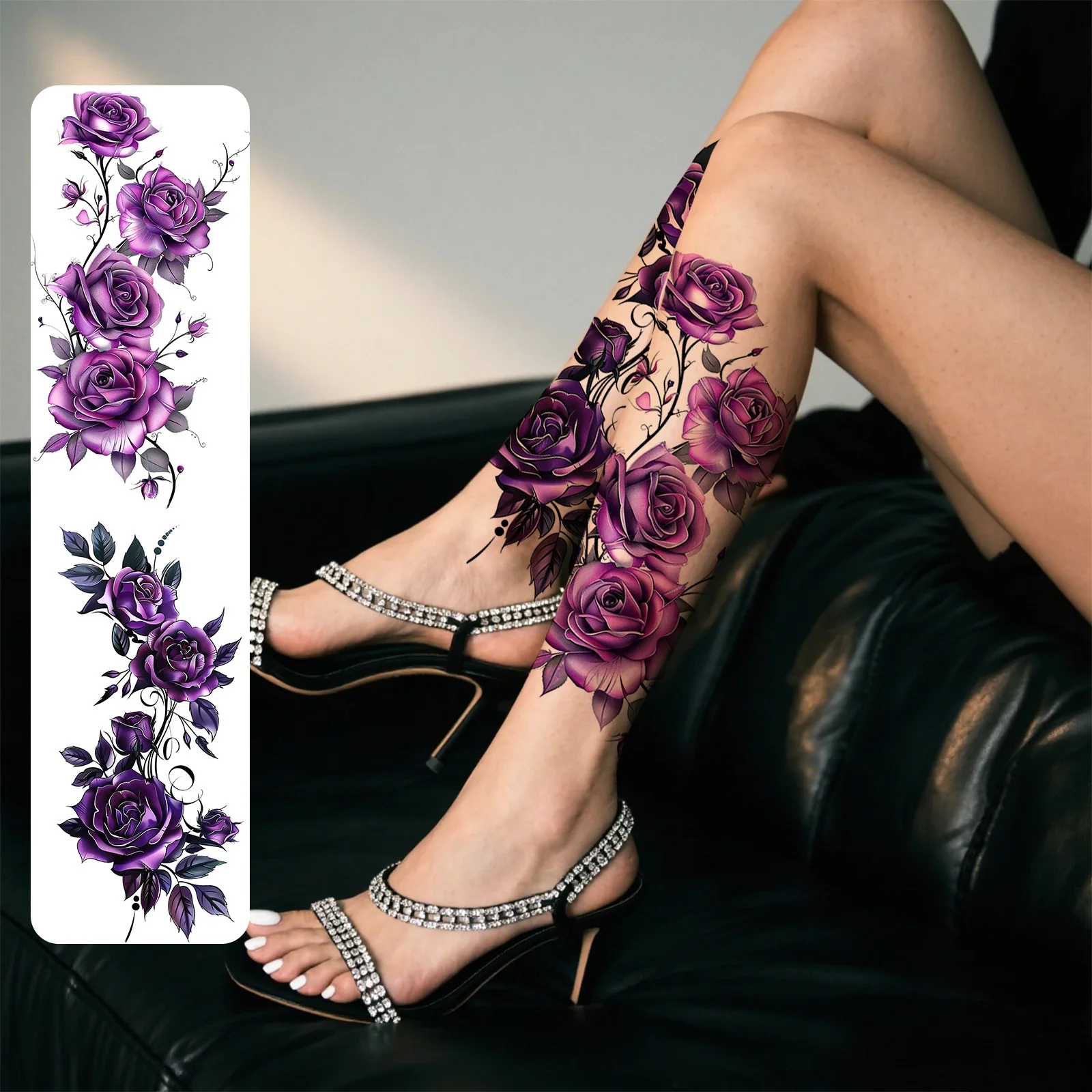 Kadınlar için 2 adet Mor Çiçek Geçici Dövme Çıkartmaları, Kol, Bacak ve Göğüs için Su Geçirmez ve Uzun Ömürlü Sahte Dövme