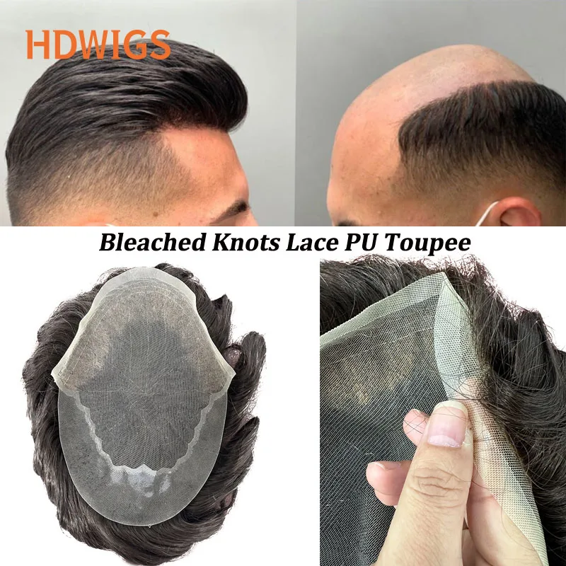 

Bleached Knots Man Toupee Indian Remy Human Hair Wigs Swiss Lace PU Men's Capillary Prothesis Hair System Natural Hairline 130%